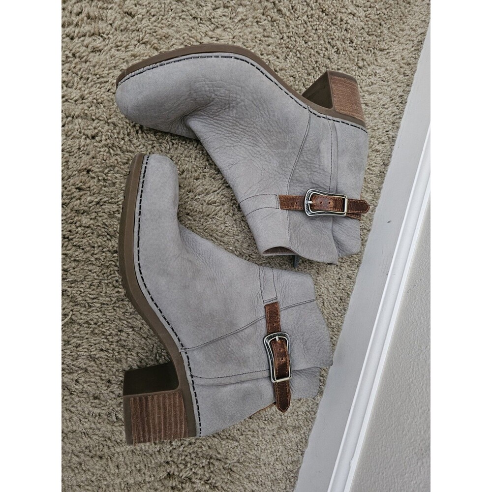 Dansko Hartley Womens EU 40 Grey Leather Buckle Side Zip Heel Ankle Booties - Picture 4 of 7